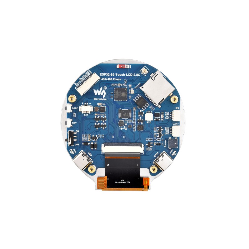 Waveshare ESP32-S3-LCD-2.8C, ESP32-S3 2,8 inch rond displayontwikkelingsbord, 480×480, 32-bit LX7 dual-core processor, Bluetooth