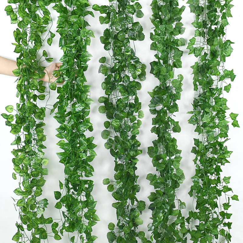 Planta Artificial de 2,1 M, guirnalda de hojas de hiedra verde, vid colgante de pared de seda, decoración del jardín del hogar, fiesta de boda, hojas de corona falsas DIY