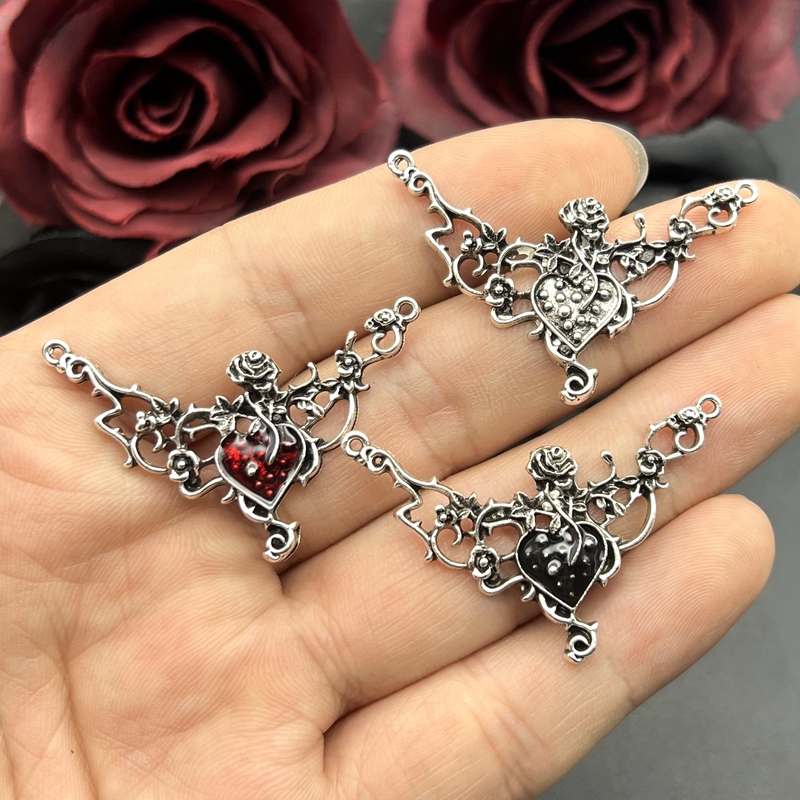 5 pièces 45x30mm pendentif gothique bijoux Vintage Halloween cadeau de noël coeur rouge Rose pendentif bijoux à bricoler soi-même faisant