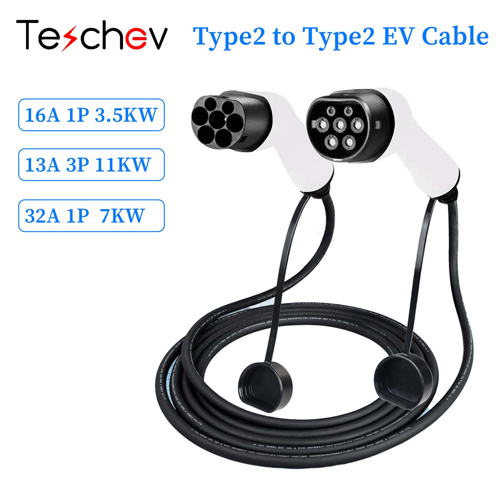 16A/32A 11kW Type to Type2 EV Charging Cable IEC 62196-2 Charger For Electric Vehicles PHEV Car In Public Station