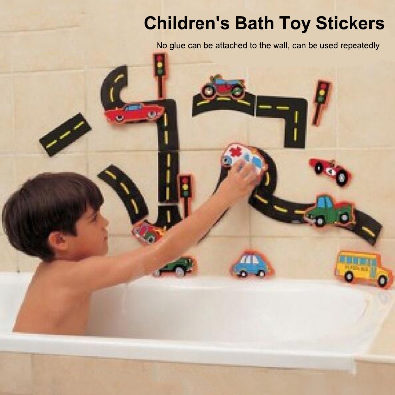23ピースバスウォータートイ粘着壁都市交通車道路レールパズルビニール0-3y 3-6y 6-12y 12 + y 14 + yバス機能