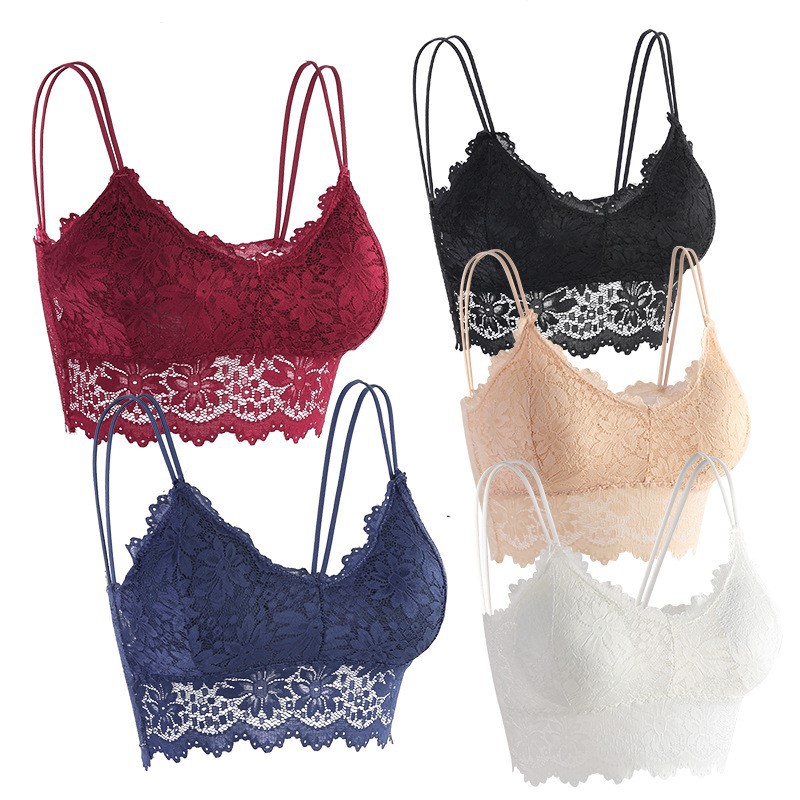 Bloemenkant Bralette Dames Draadloze Tube Top Dubbele Dunne Bandjes BH Sexy Lingerie Verwijderbare Pads Scallop Edge Crop Top Ondergoed