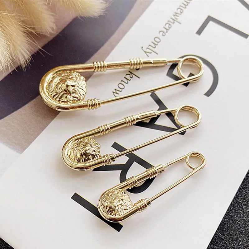 Broche de aleación con doble cabeza de león para hombre y mujer, alfileres de seguridad DIY a la moda, artefacto de cierre de cintura, traje, chaqueta, joyería decorativa, 1 ud.