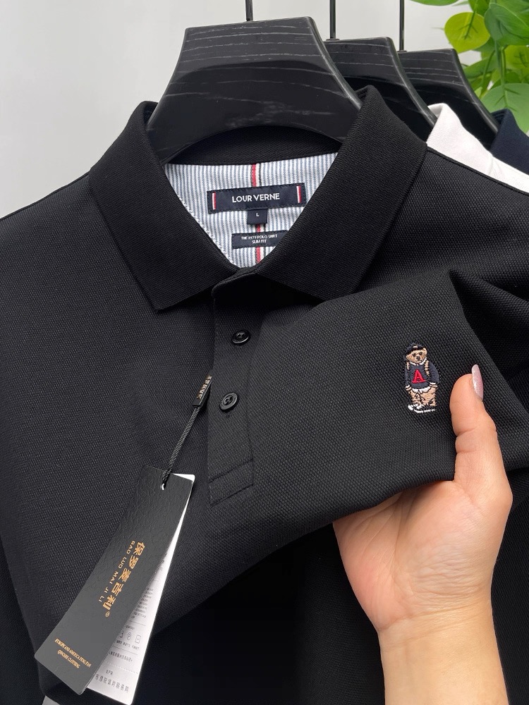 Męska koszulka polo z krótkim rękawem, 100% bawełna, wysoka jakość, modna marka, uroczy haft z misiem, koreański styl casual, oddychająca koszulka T-shirt.