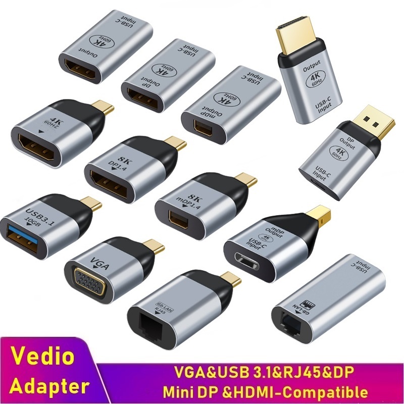 HDMI USB Type C อะแดปเตอร์ DP/VGA/Mini DP/RJ45 4K/8K 60Hz Vedio Transfer Converter สำหรับโทรศัพท์แล็ปท็อป Macbook Pro Air