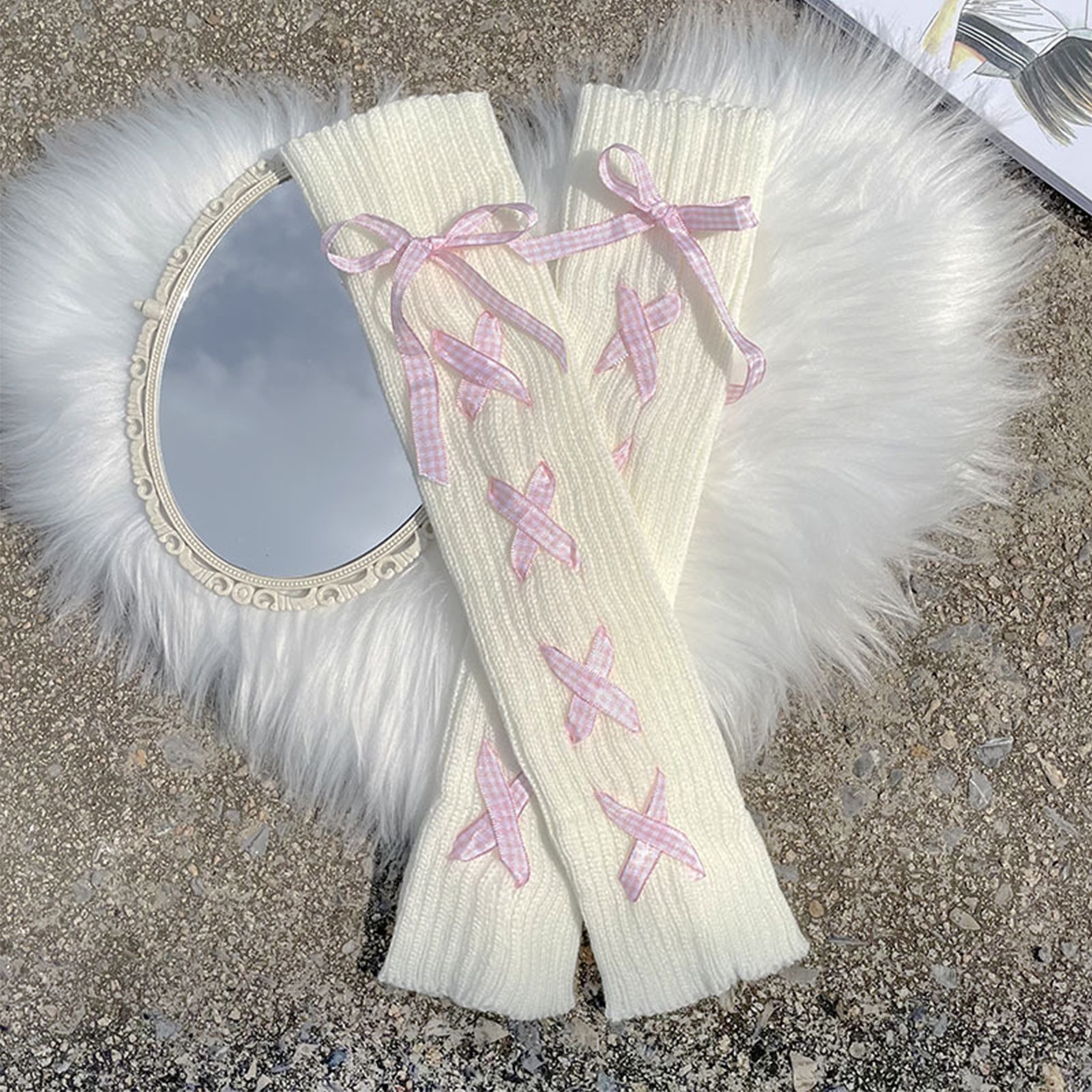 Japanese JK Style Lolita Cross-strap Bowknot Warm Leg Knitted Socks Fashion Y2K Foot Covers Leg Cosplay Accessory