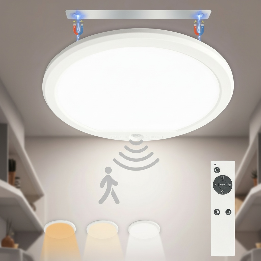 Ceiling Light USB Rechargeable 3Colors Dimmable Remote Control Wireless LED Flush Mount Ultrathin Motion Sensor Ceiling Lamp