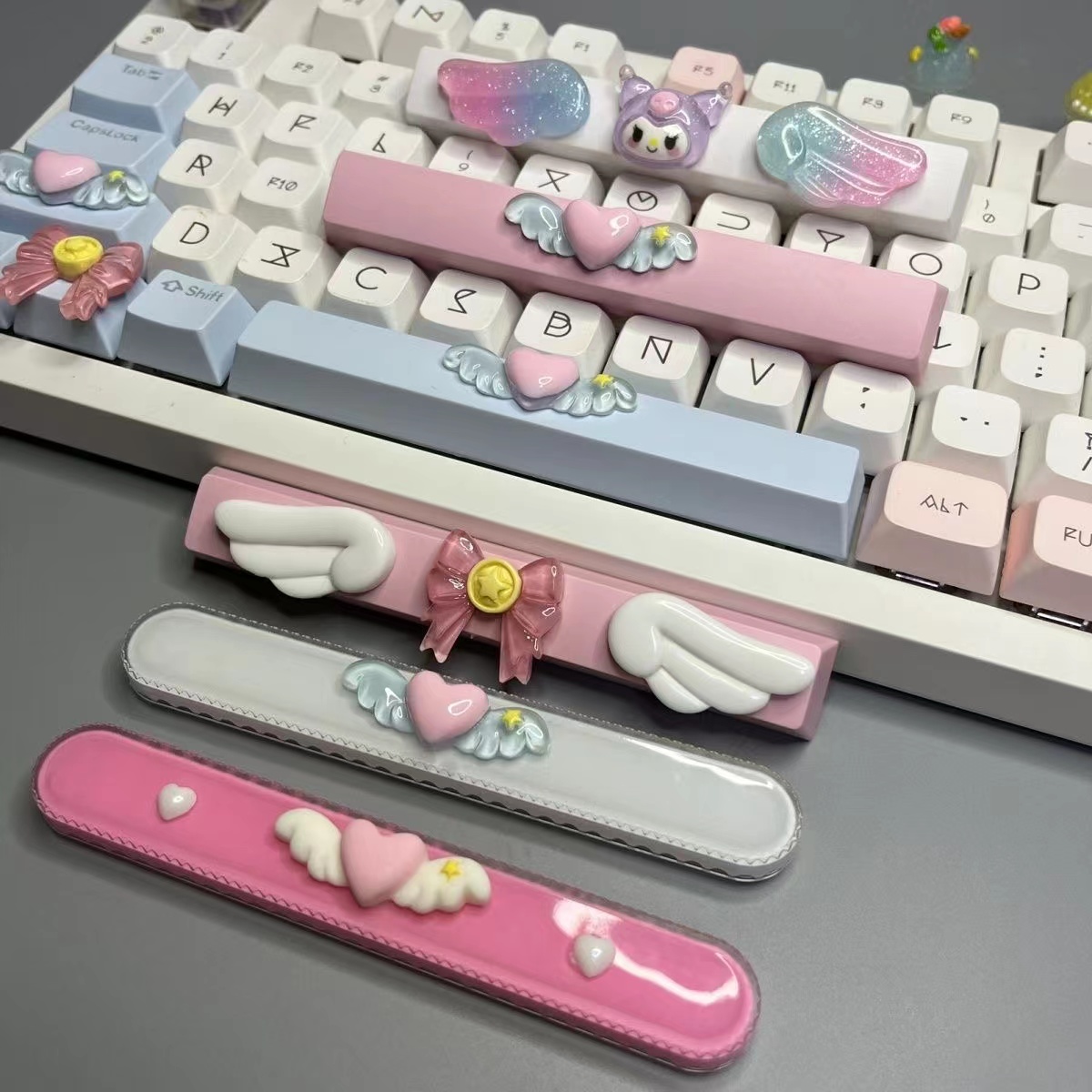 DIY śliczne magiczne skrzydła miłości Keycap 6.25u gra z przestrzenią klawiatura mechaniczna krzyżowa oś różowa kokardka Keycap