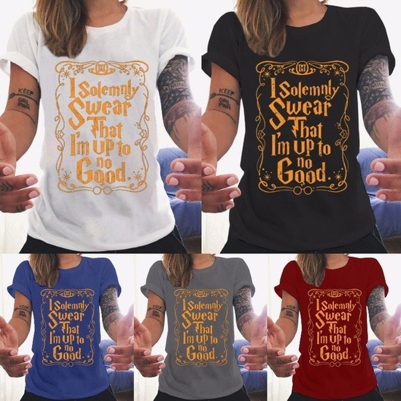 Juro solemeniamente que soy hasta nadie, camiseta con estampado de letras, camiseta holgada de manga corta con cuello redondo para mujer, camisetas de verano para mujer