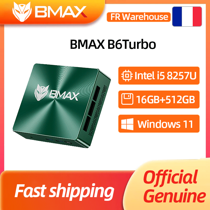 BMAX Mini PC B6 Turbo Intel Core i5-8257U Windows 11 16GB RAM 512GB SSD HDMI USB-C DisplayPort Bluetooth Wi‑Fi Komputer