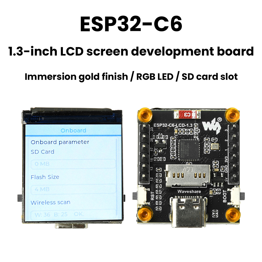 Carte de développement ESP32-C6 avec écran LCD de 1,3 pouces, Wi-Fi et Bluetooth, circuit intégré de pilote ST7789, résolution 240 × 240, connecteur Type-C