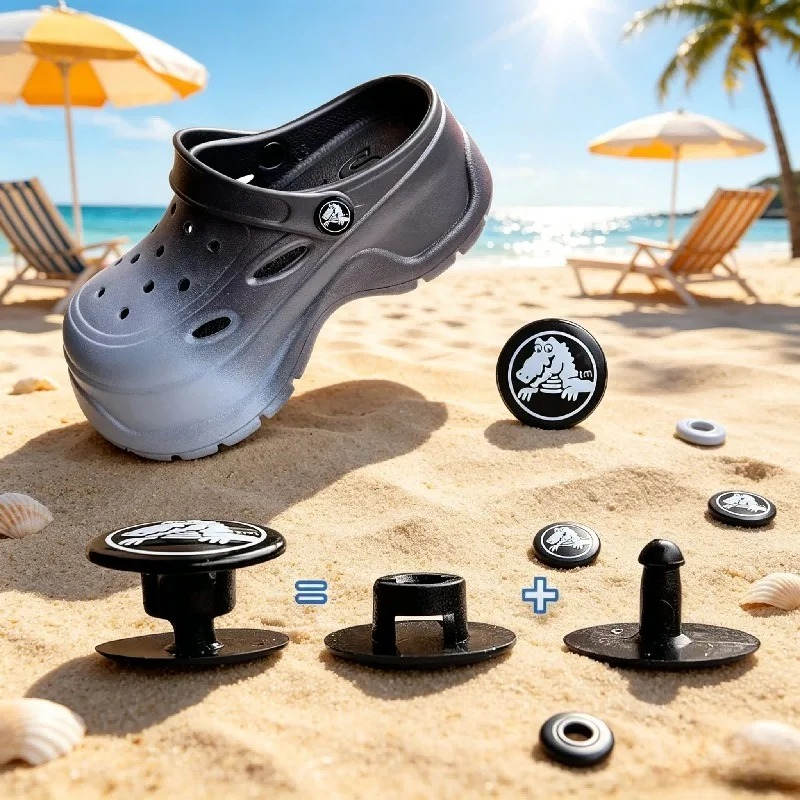 16mm Black EVA Alligator Print Shoe Buckle Drop Molded Shoe Charms Lace Accessories for Garden Shoes Sandals and Sneakers