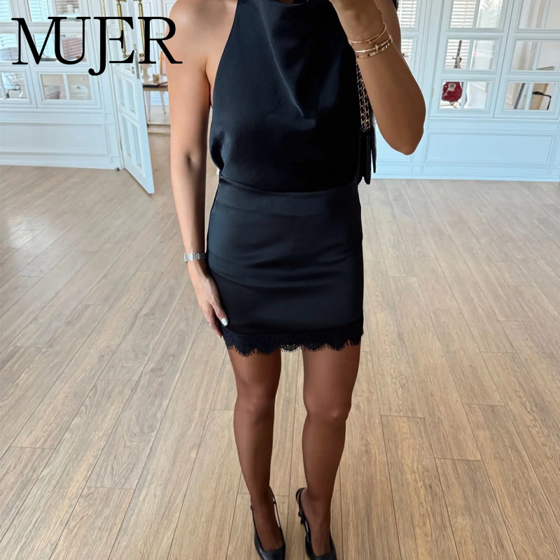 MUJER, faldas cortas de encaje negro para mujer, minifalda de cintura alta, faldas de noche sexis para mujer, falda cilíndrica de lujo para mujer