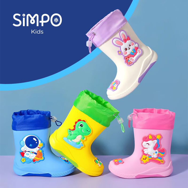 Stivali da pioggia a metà polpaccio per bambini antiscivolo durevoli con una coulisse per prevenire l'increspatura d'acqua Scarpe impermeabili in gomma di alta qualità