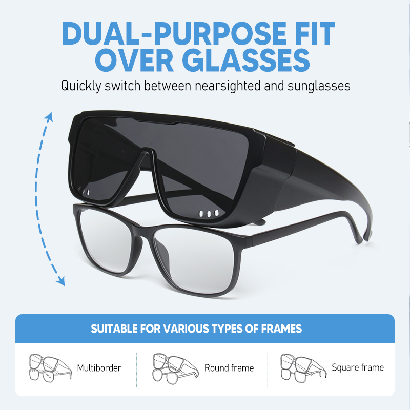 Neue quadratische polarisierte Sonnenbrille, photochromatisch, zum Überziehen von Brillen, für Herren und Damen, modisch, für Radfahren, Vintage, Angeln, Fahren