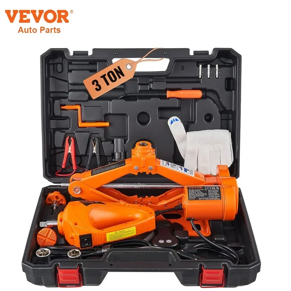 VEVOR – cric de sol pour voiture électrique, ensemble de levage de 3 tonnes, cric à ciseaux de voiture DC 12V avec clé à chocs, Kit d'outils de réparation automobile