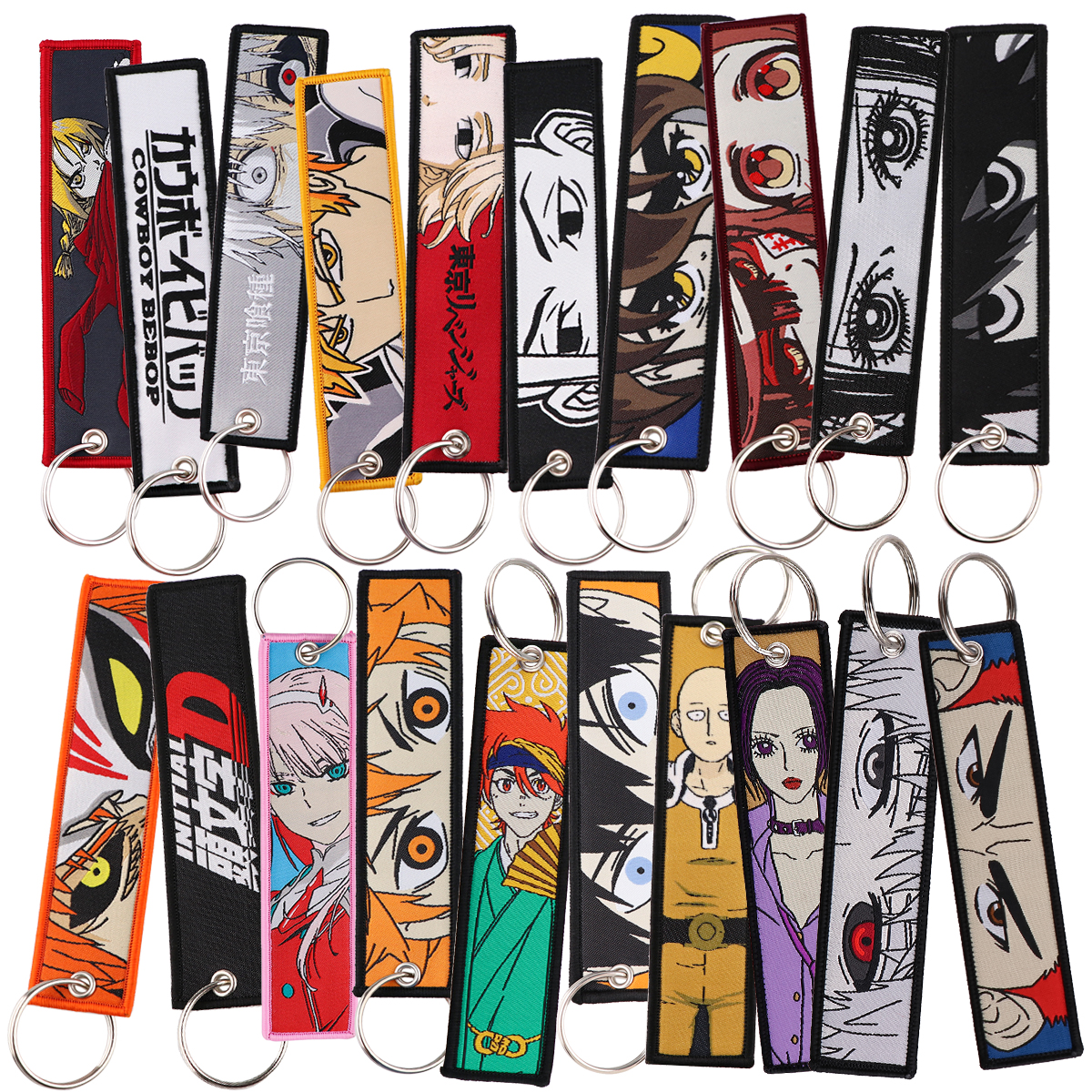 LLavero de Cosplay de Anime, llaveros con etiqueta bordada para mujer, llavero, bolso, accesorios con dijes