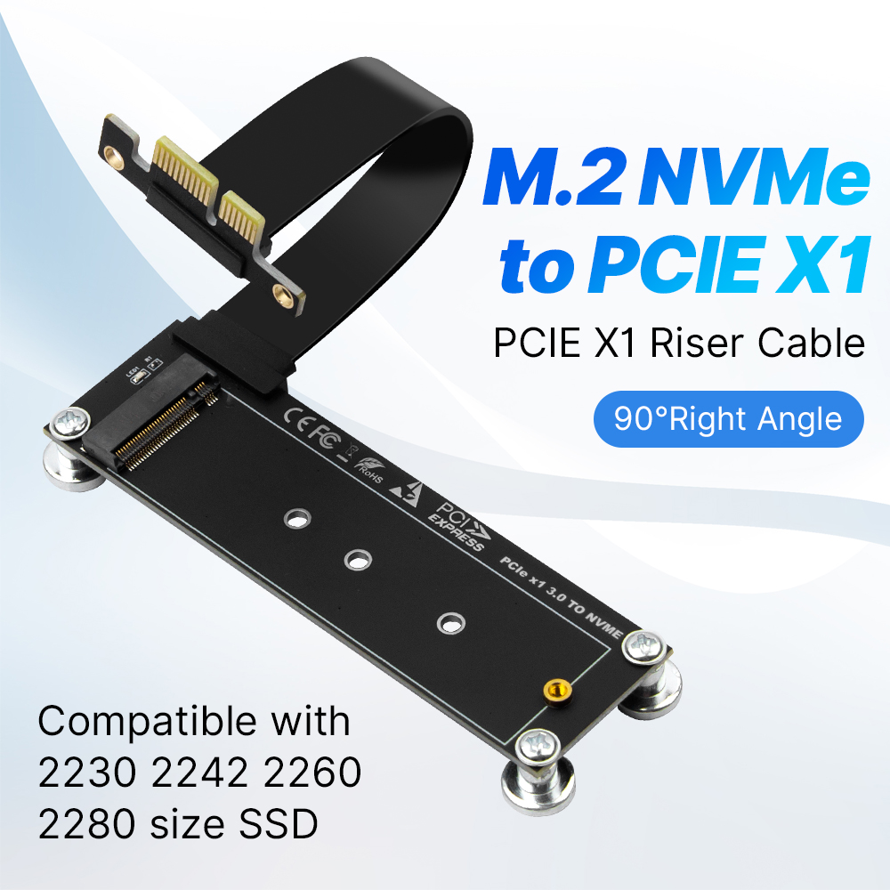 Adaptador de tarjeta vertical PCI-E 3,0 X1 a M.2 NVMe SSD, Cable de extensión de 10CM, llave M NVMe/ NGFF SSD, Compatible con PC de escritorio