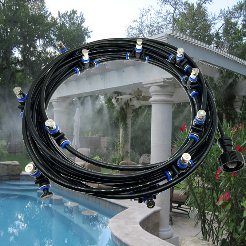 Sistema de Riego por Nebulización para Exteriores, Kit de Enfriamiento para Terraza, Invernadero, Jardín, Patio, Línea de Riego de 6M-18M, Atomizador de Pulverización