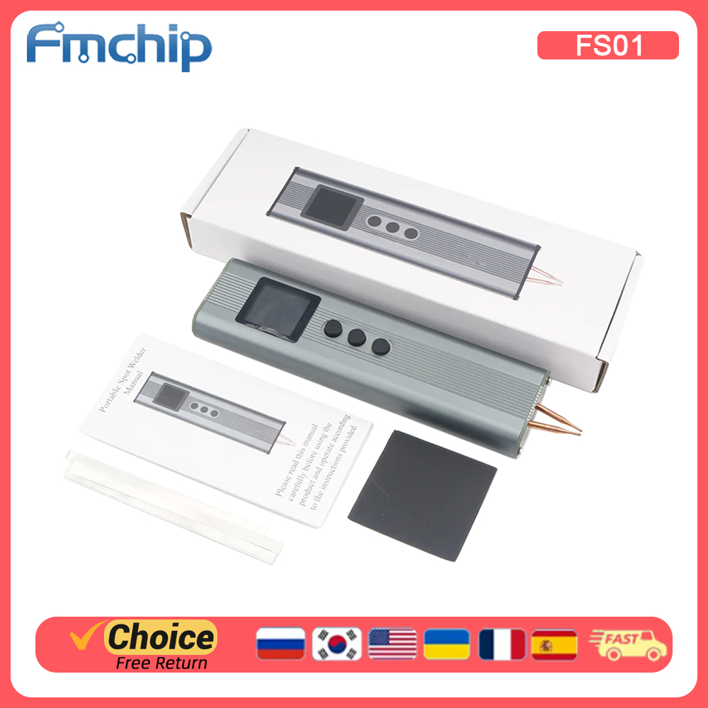 FMchip FS01 Przenośna zgrzewarka punktowa akumulatorowa 2200 mAh - ekran TFT 1,33', 11 poziomów mocy, ręczna zgrzewarka do akumulatorów Li-Ion, NiMH
