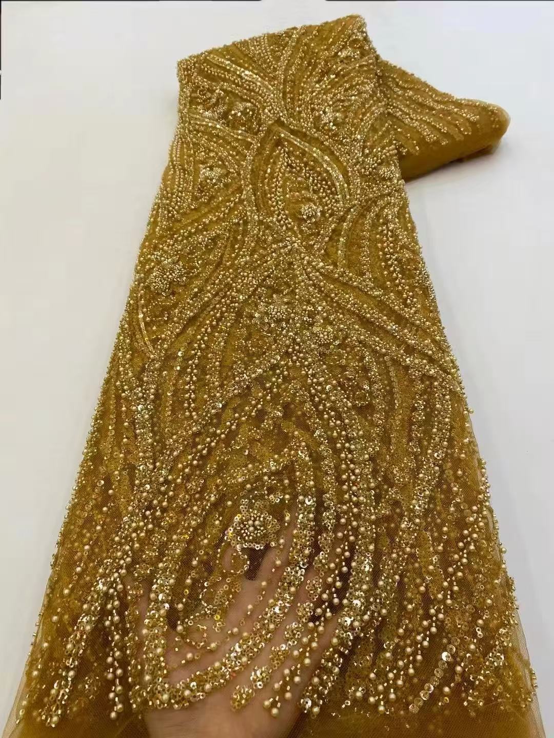 Fashion Elegant French Mesh Rope Embroidery Sequins Lace Fabric African Nigerian Lace Fabric For Wedding Dress