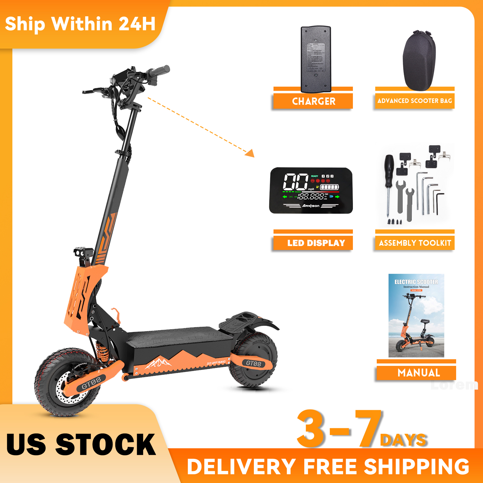 Arwibon GT08 Scooter Elétrico Adulto 5600W Motor Velocidade Superior 46MPH, 60V27AH, 11 Polegadas Pneus Fuoristrada Esporte Commuter Dobrável EScooter