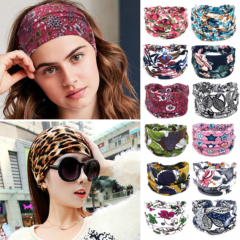 Czeskie szerokie bawełniane rozciągliwe opaski na głowę damskie Headwrap Turban nakrycia głowy bandaż opaski do włosów chustka szerokie opaski na głowę akcesoria do włosów