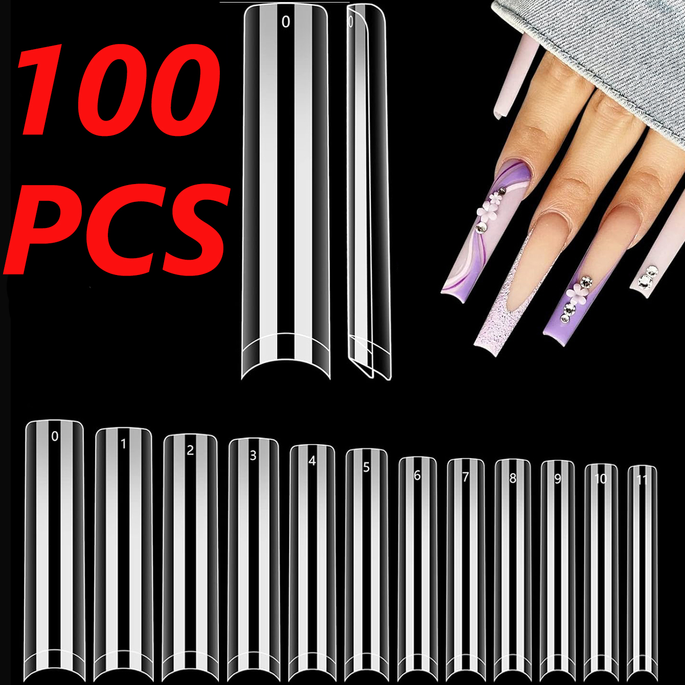100szt/pudełko XXL Extra Straight Nail Tips Long Square Coffin False Nails C Curved ABS Fake Nails Manicure Salon Nail Art Tools