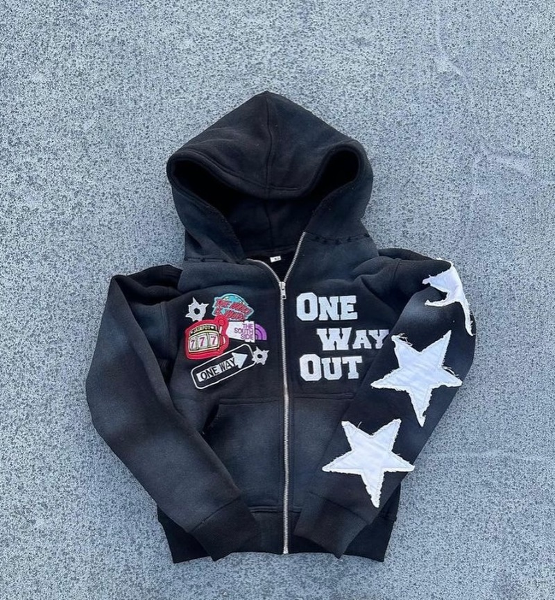 Harajuku Hip Hop High Street bordado cremallera Sudadera con capucha hombres Y2k 2024 otoño chaqueta nueva americano retro punk sudadera de gran tamaño