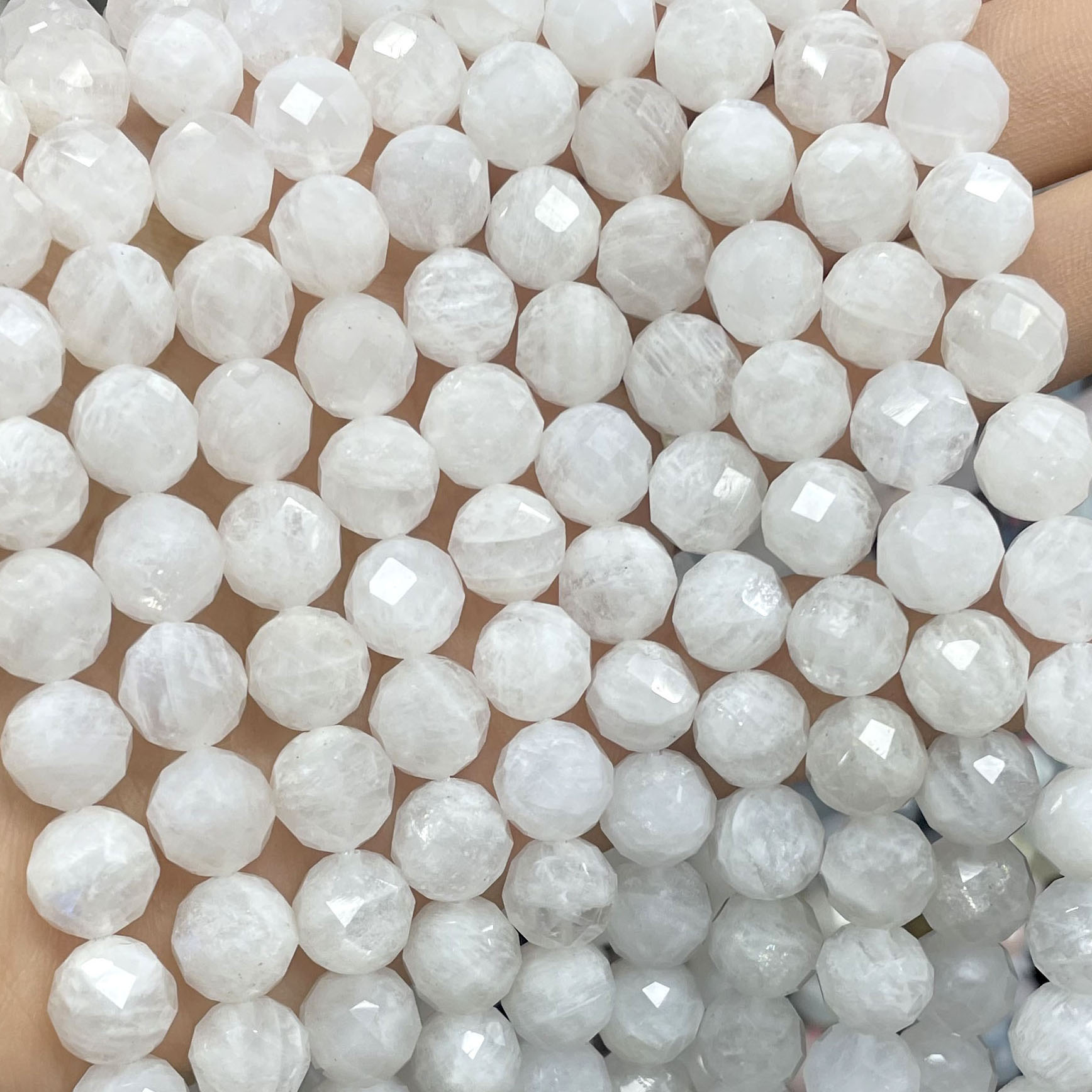 Batu alam putih batu permata bulan manik-manik 6-10mm segi longgar Spacer untuk DIY membuat perhiasan Fashion gelang kalung 7.5 inci