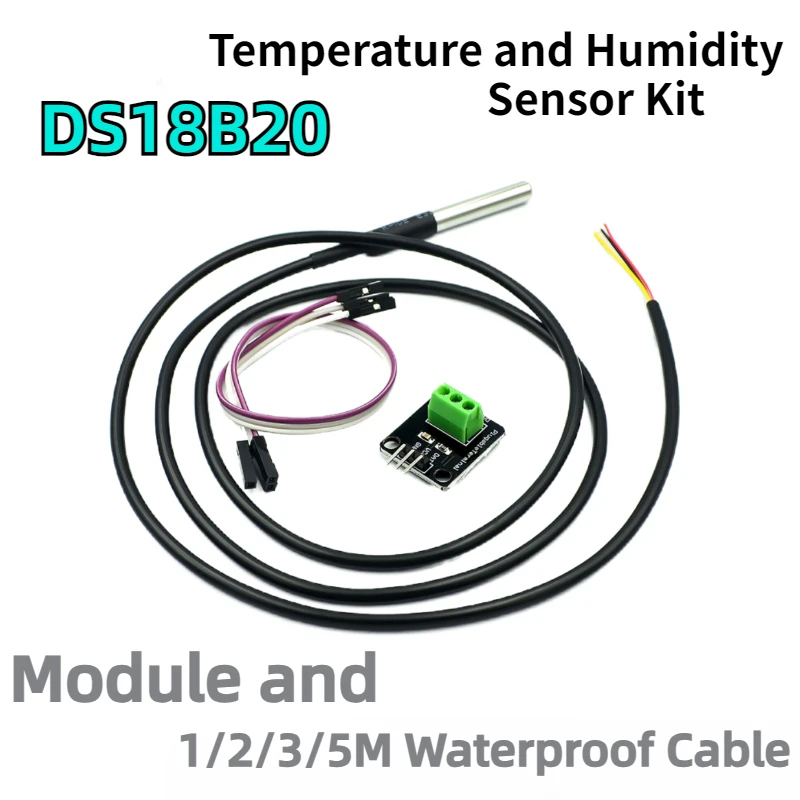 Kit de Module de capteur de température DS18B20, étanche, câble de capteur numérique 1M 1-5M, adaptateur de Terminal de sonde en acier inoxydable pour Arduino