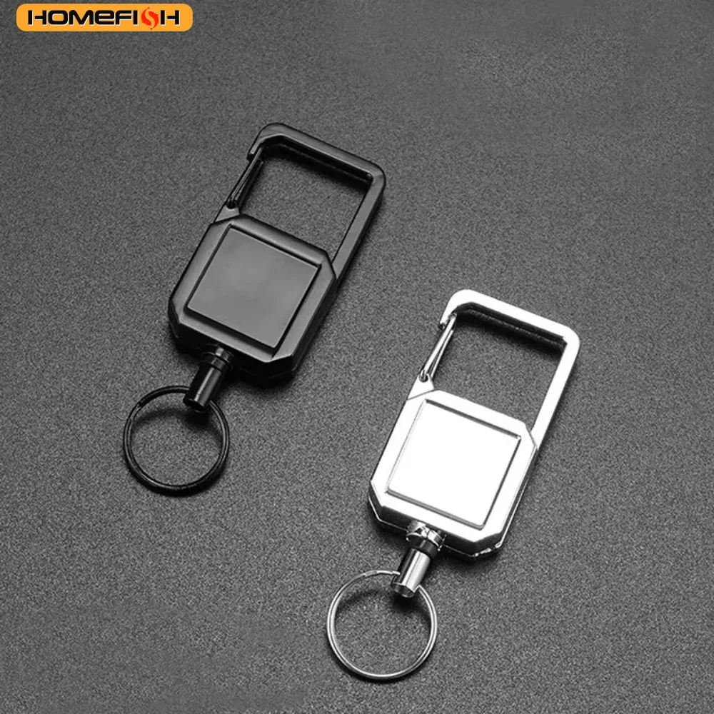 1Pc Steel Wire Rope High Resilience Retractable Key Chain Outdoor Carabiner D‑type Anti Lost Easy To Pull Buckle Keyring