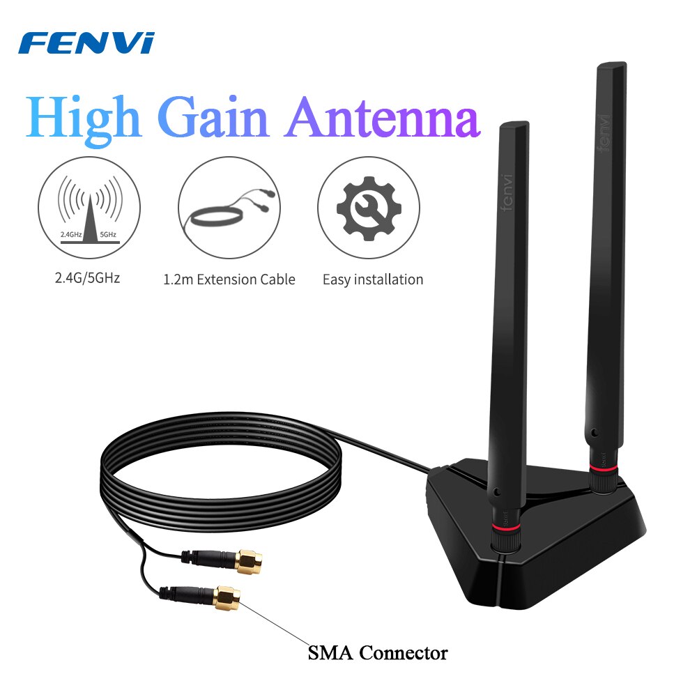 Fenvi-antena de Base extendida de alta ganancia, banda Dual, 2,4G/5Ghz para AX210 AX200 9260, tarjeta WiFi, adaptador PCIe de escritorio, enrutador inalámbrico AP