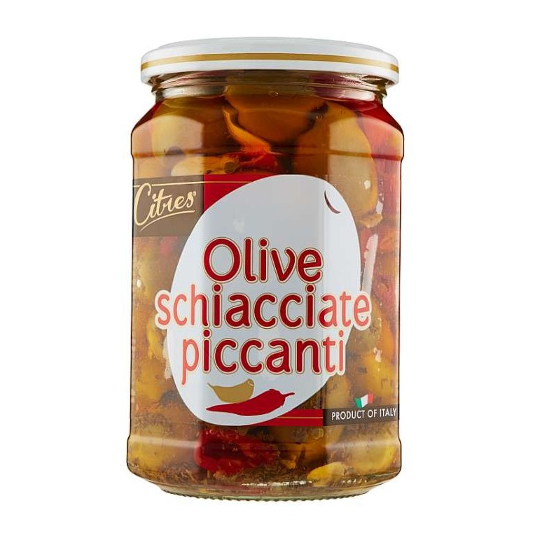 Grüne Oliven in würziger Essiggurke schiacc pic canti 520g - Citres