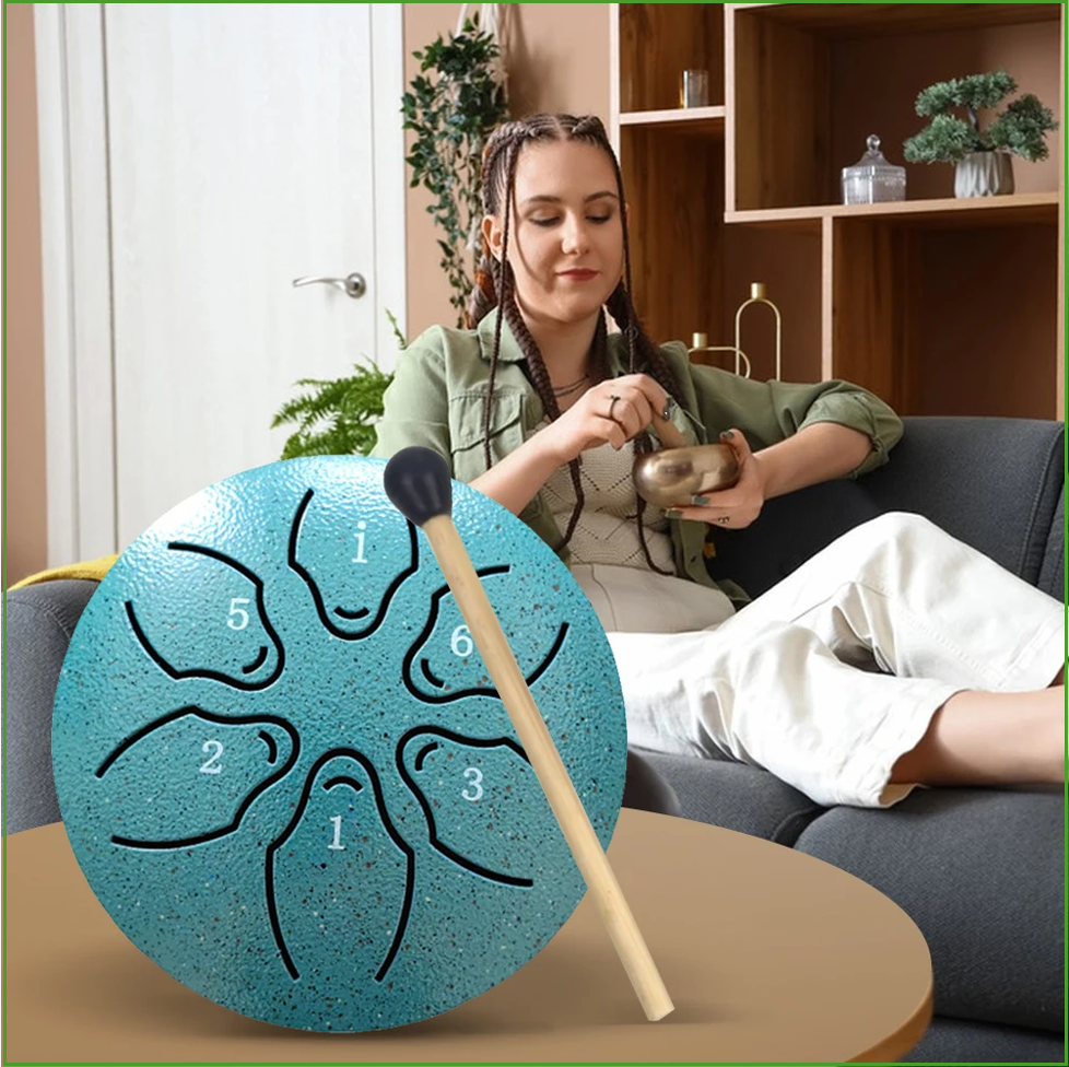 Tambor de Língua de Aço Portátil, Tambor de Chuva, Handpan, Instrumento Musical de Percussão, 3 Polegadas, 6 Notas, Para Yoga, Meditação, Brinquedo Musical