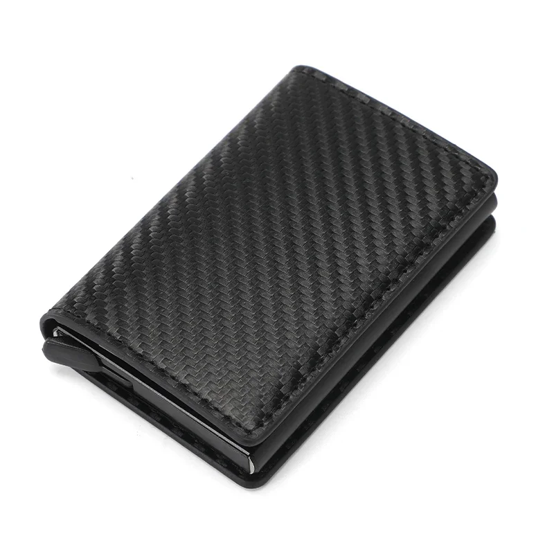 Portefeuille porte-cartes de crédit en Fiber de carbone pour hommes, Rfid Smart Meral, mince, Pop-Up, minimaliste, petit sac à main noir, portefeuille en métal