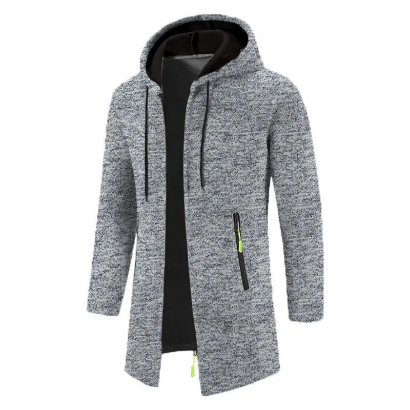 Männer Winter langen Trenchcoat Strick pullover Jacke Fleece Wind Breaker Navy Turn-Down Hoodies Reiß verschluss Cardigan männlichen Mantel