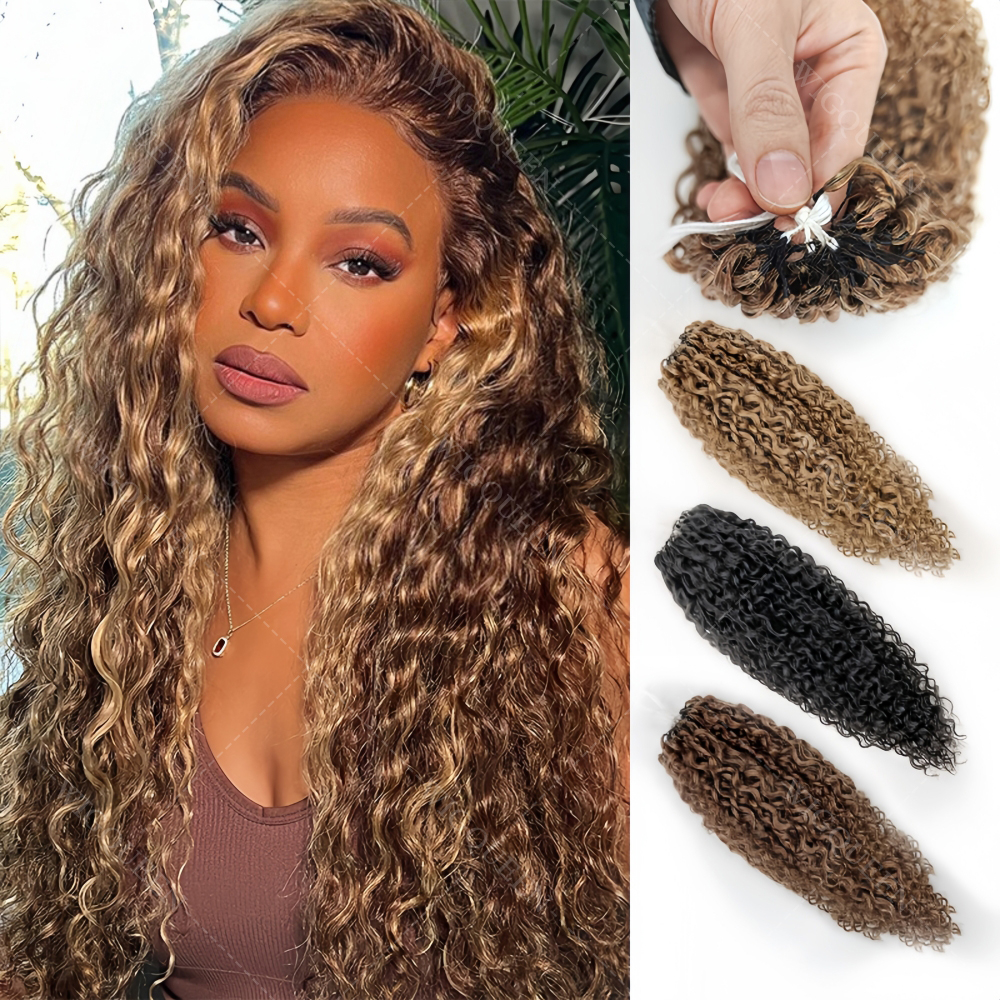 Extensiones de cabello humano de ganchillo con plumas, 4/27, resaltado, rizo Pixie, a granel, espirales pequeñas y ligeras, pelo rizado de ganchillo para trenza