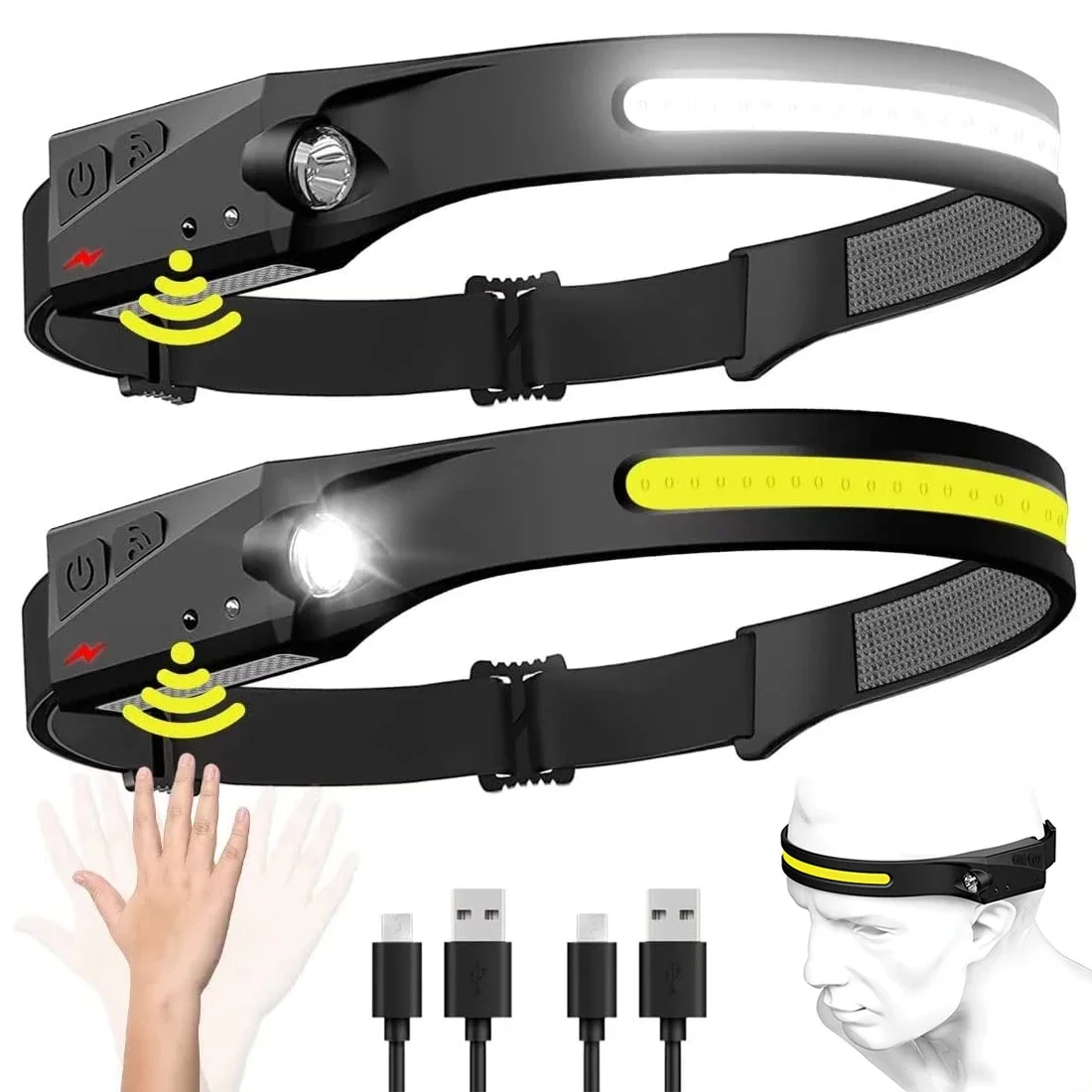 1/2/3PCS Indukcyjna latarka czołowa LED Camping Search Light USB Akumulatorowa latarka czołowa Led Światło robocze z wbudowaną baterią