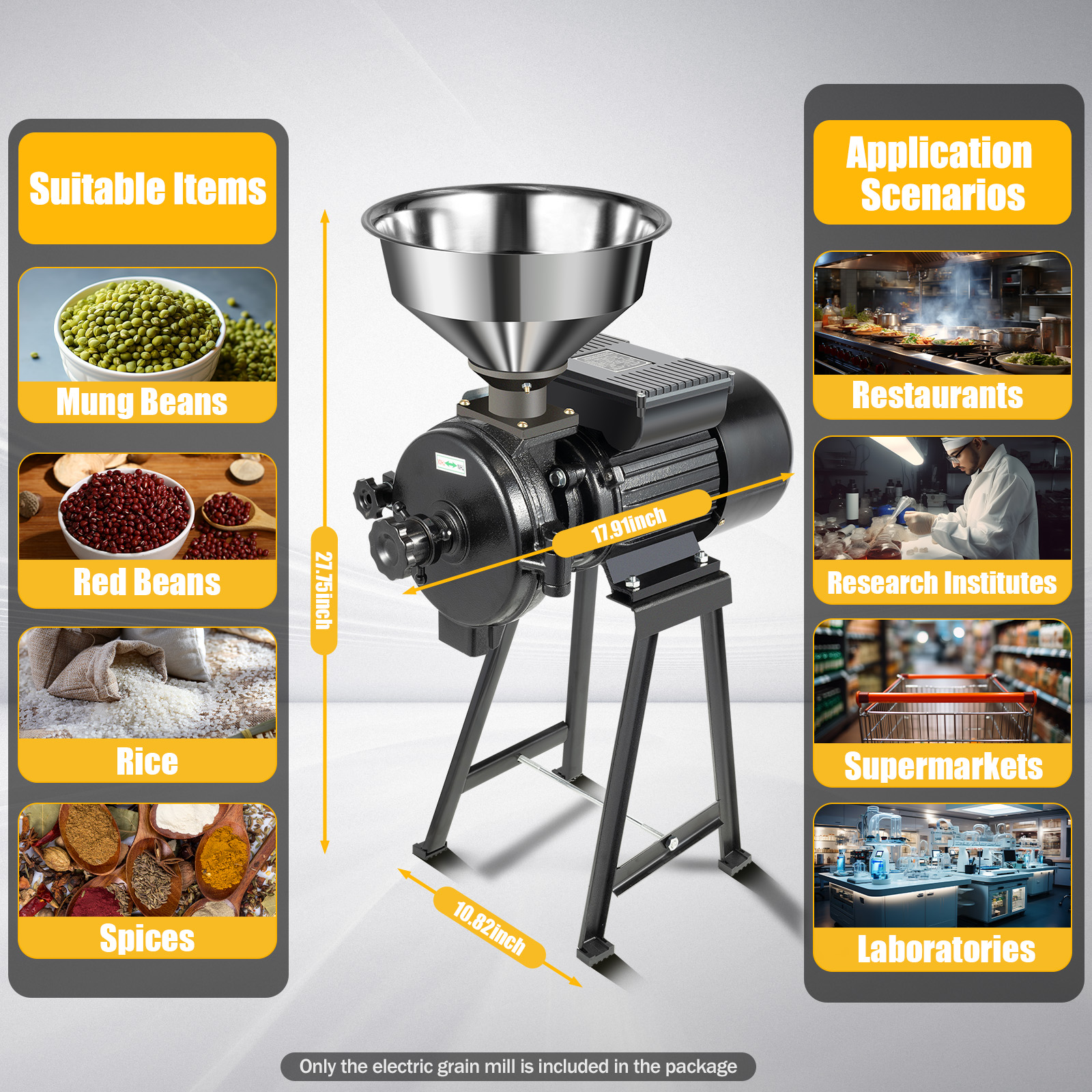 Penggiling Biji-bijian Listrik, Mesin Penggiling Gandum Kering dan Penggiling Biji Kopi dengan Corong Stainless Steel, 110/220V