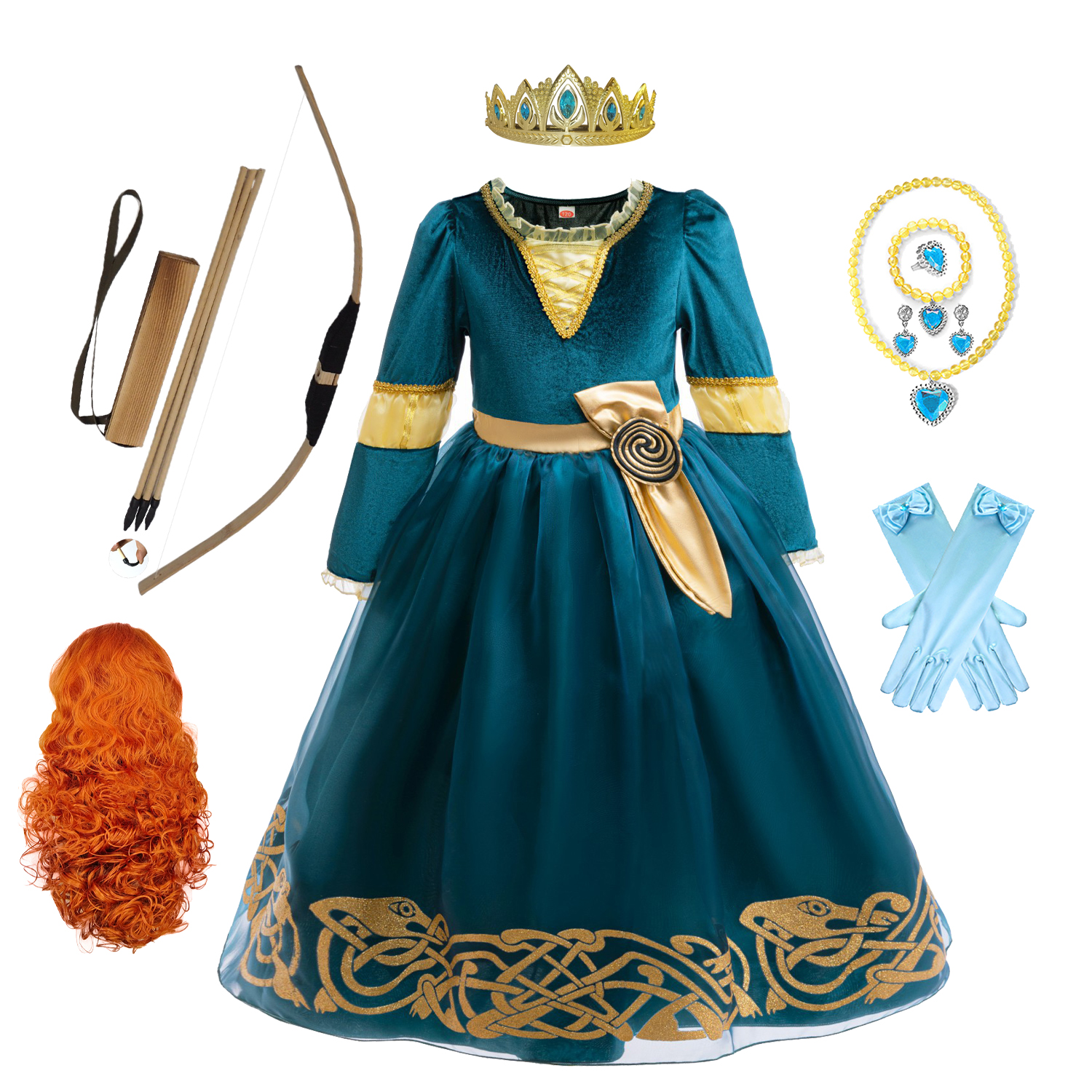 Girls Merida Cosplay Princess Dress Children Performance Clothes Kids Autumn Dress Halloween Carnival Party Long Sleeves Outfits