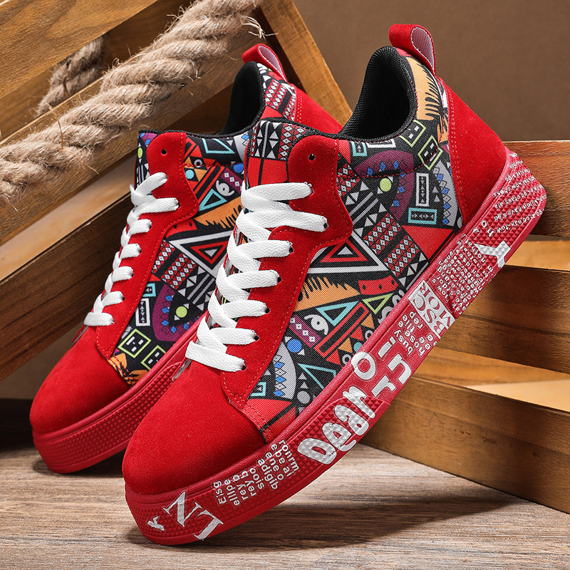 Ademende sportschoenen, skateboardschoenen, herenschoenen met hart- en muziekgrafische print, casual schoenen voor koppels