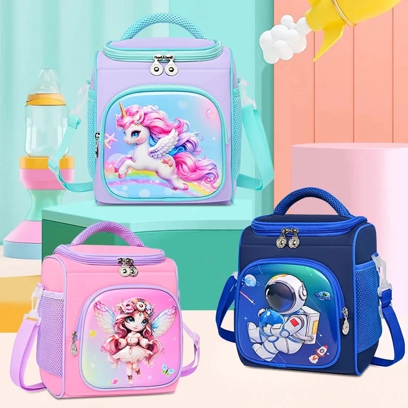 Bolsa de almuerzo para niños y niñas, bonita caja de almuerzo aislada, refrigerador de comida portátil con correa de hombro ajustable para escuela, Picnic en la playa
