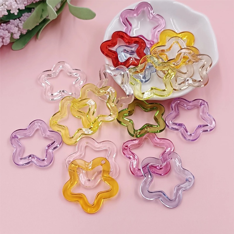 10 Uds 30mm acrílico transparente estrella hueca cuentas sueltas DIY joyería colgante llavero Windbell accesorios de moda hechos a mano 2030