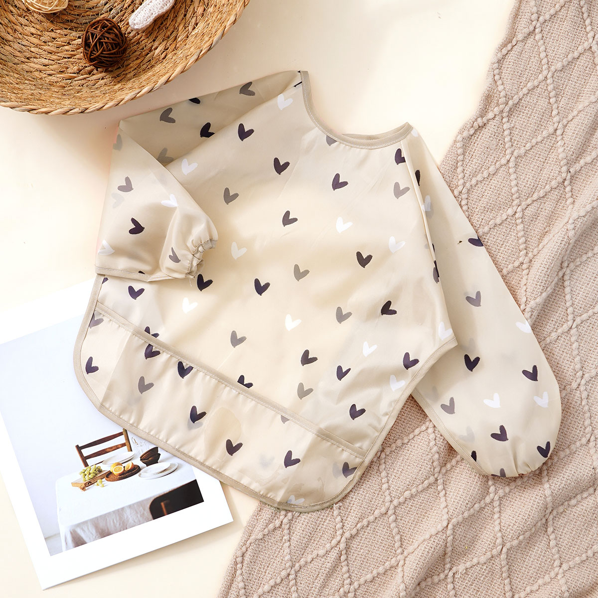 Bavoir pour bébé à manches longues, imprimé animal, lavable en machine, séchage rapide, utilisation universelle pour chaises hautes, poussettes, tables, nourrissons et tout-petits
