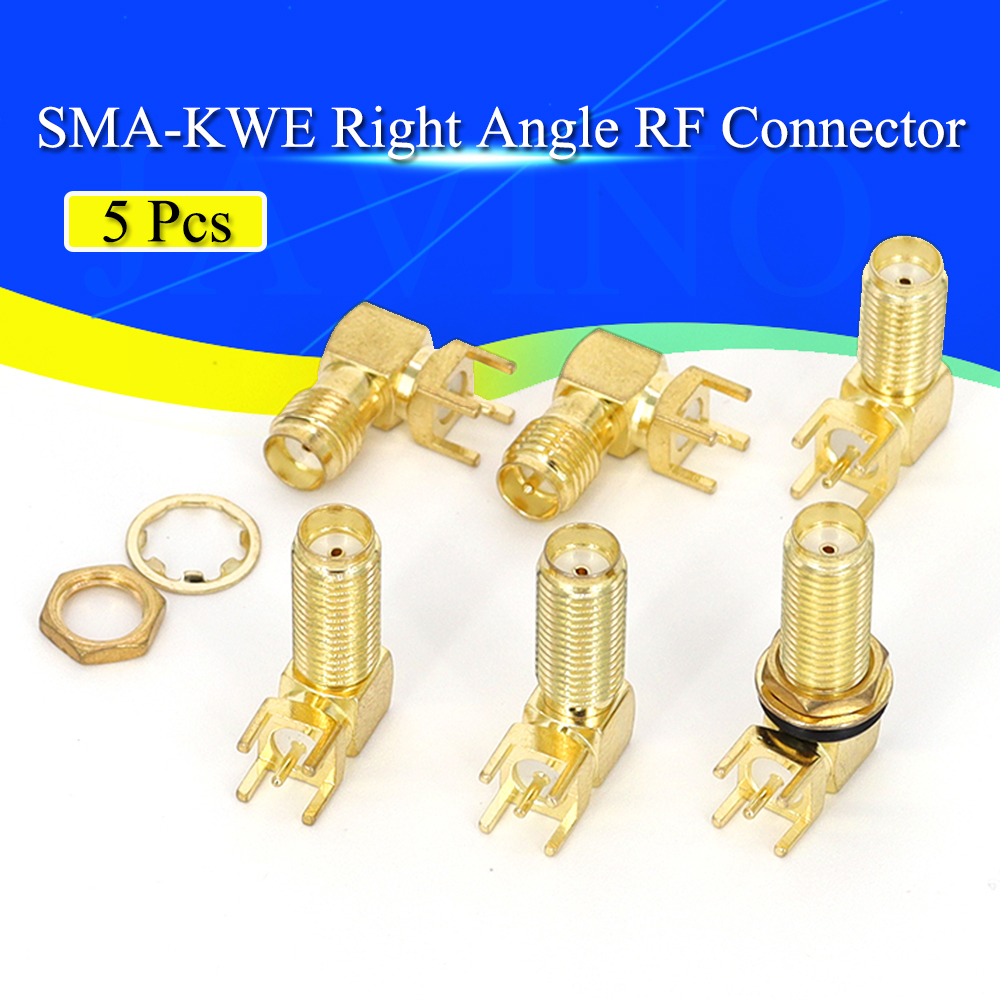 Javino 5 pièces SMA femelle à trou traversant prise Angle droit 90 degrés (SMA-KWE) connecteur de montage sur PCB adaptateur RF meilleure qualité.