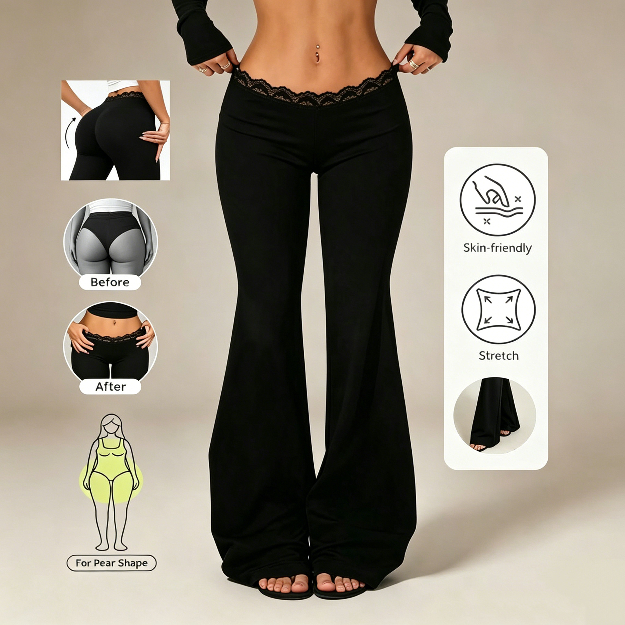 Nieuwe sexy kanten leggings met hoge taille voor meisjes, uitlopende broeken, dagelijkse casual elastische ademende broeken, dameskleding voor op reis
