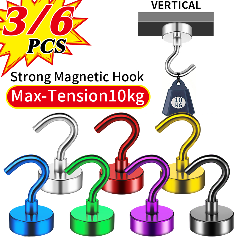 3/6 ganchos magnéticos dos pces resistentes, ímãs fortes de 25 lbs com ganchos de metal para geladeira, cozinha, local de trabalho