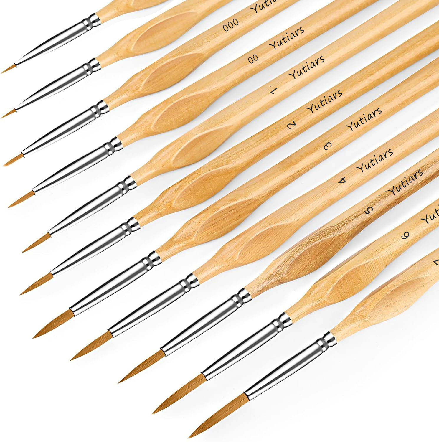 Conjunto de pincéis de pintura de detalhes em miniatura premium, 11 peças com haste triangular de madeira natural para modelos de artesanato a óleo de aquarela, desenho de linha ótimo
