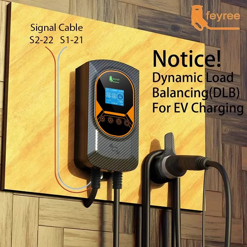 Chargeur EV Feyree Type 2, câble 32A 7,6 kW, équilibrage dynamique de la charge, borne de recharge murale EVSE, fonction APP, station de recharge 11 kW 22 kW, voiture électrique